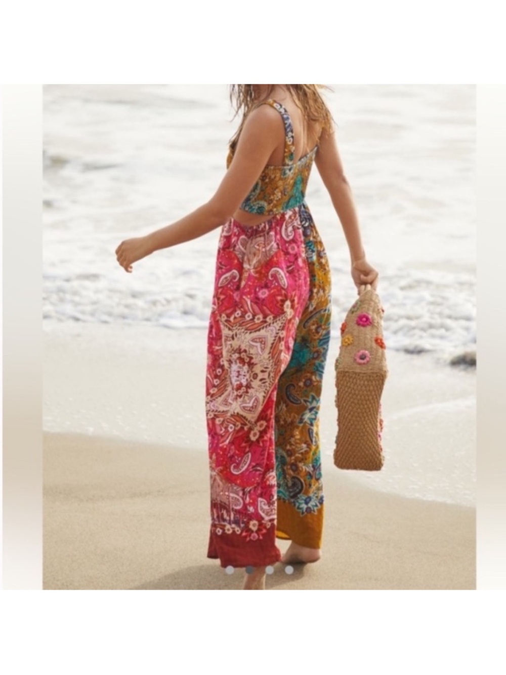 Anthropologie Piper Cut Out Paisley Patchwork Wide Leg Jumpsuit Size Medium - Picture 2 of 12